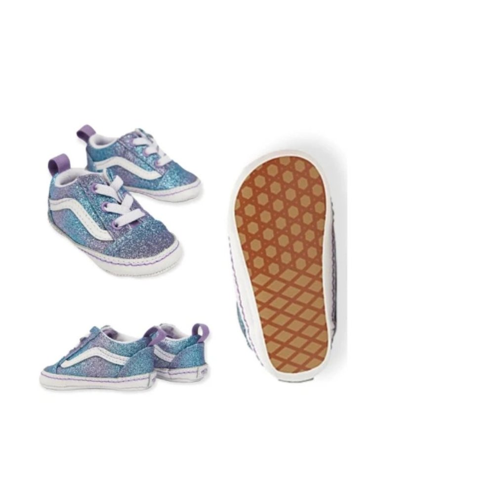 VANS Old Skool Baby Girl Crib Shoes Ombre Glitter Blue & Purple Size 2